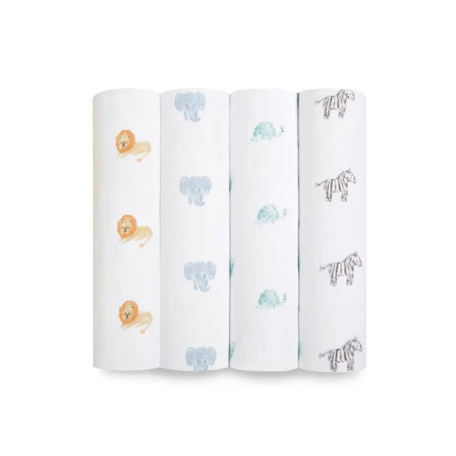 aden + anais Large Organic Cotton Muslin Swaddles 4pk - Animal Kingdom-Swaddling Wraps-Animal Kingdom-One Size | Natural Baby Shower