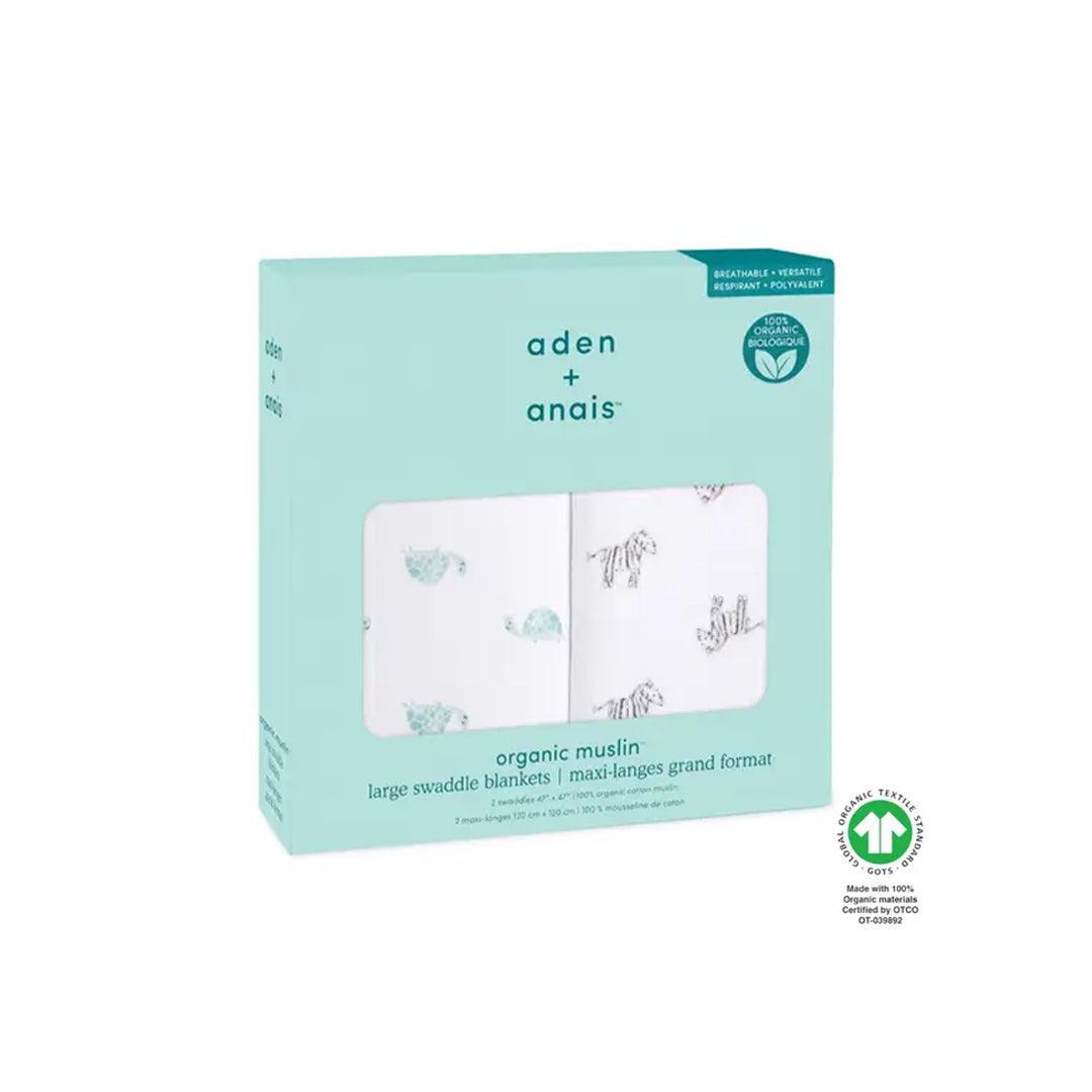 aden + anais Large Organic Cotton Muslin Swaddles 2pk - Animal Kingdom-Swaddling Wraps-Animal Kingdom-One Size | Natural Baby Shower