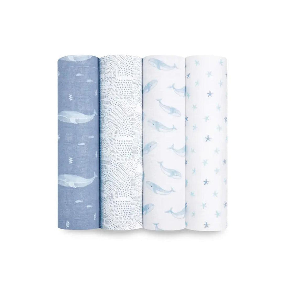 aden + anais Large Organic Cotton Muslin Swaddles 4pk - Oceanic-Swaddling Wraps-Oceanic-One Size | Natural Baby Shower