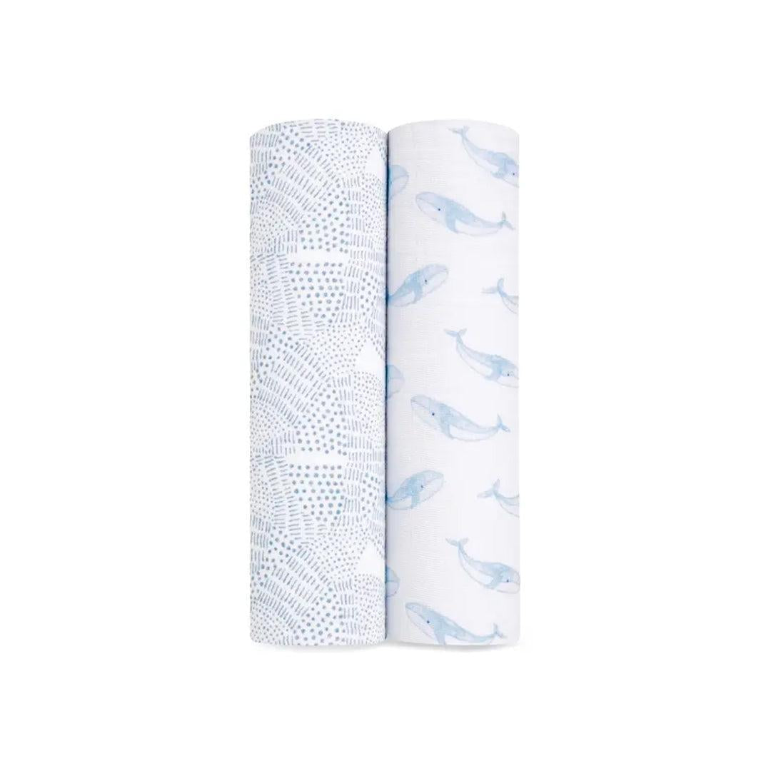 aden + anais Large Organic Cotton Muslin Swaddles 2pk - Oceanic-Swaddling Wraps-Oceanic-One Size | Natural Baby Shower