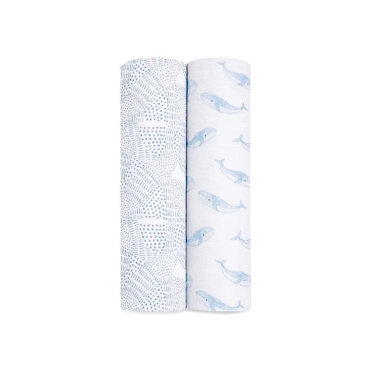 aden + anais Large Organic Cotton Muslin Swaddles 2pk - Oceanic-Swaddling Wraps-Oceanic-One Size | Natural Baby Shower