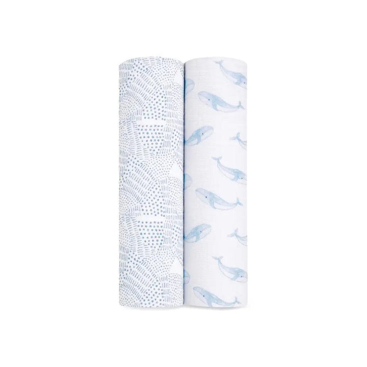 aden + anais Large Organic Cotton Muslin Swaddles 2pk - Oceanic-Swaddling Wraps-Oceanic-One Size | Natural Baby Shower