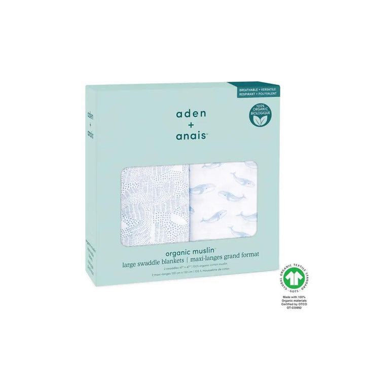 aden + anais Large Organic Cotton Muslin Swaddles 2pk - Oceanic-Swaddling Wraps-Oceanic-One Size | Natural Baby Shower