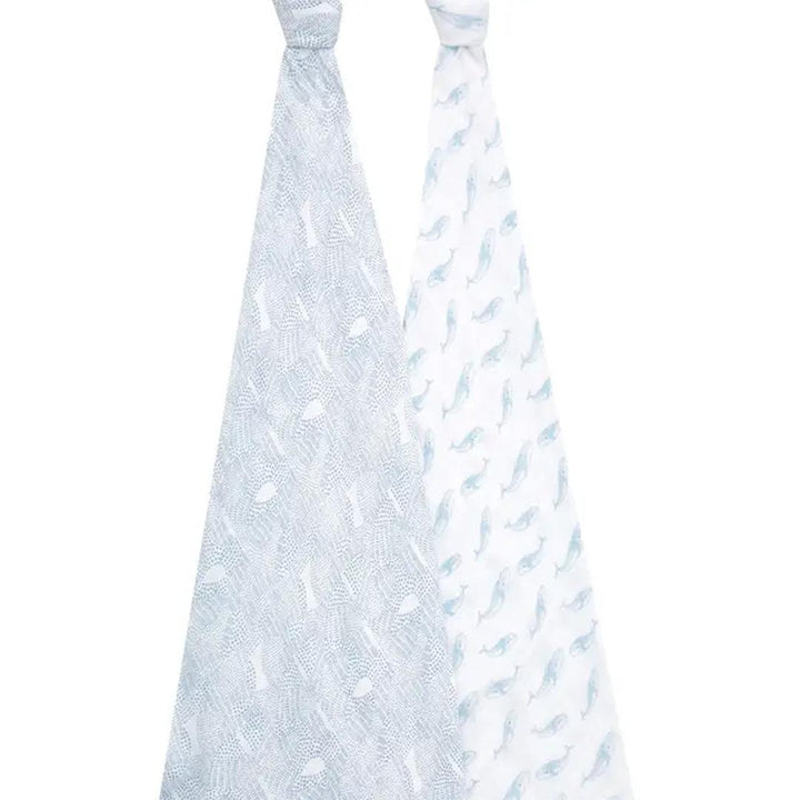 aden + anais Large Organic Cotton Muslin Swaddles 2pk - Oceanic-Swaddling Wraps-Oceanic-One Size | Natural Baby Shower