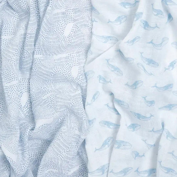 aden + anais Large Organic Cotton Muslin Swaddles 2pk - Oceanic-Swaddling Wraps-Oceanic-One Size | Natural Baby Shower