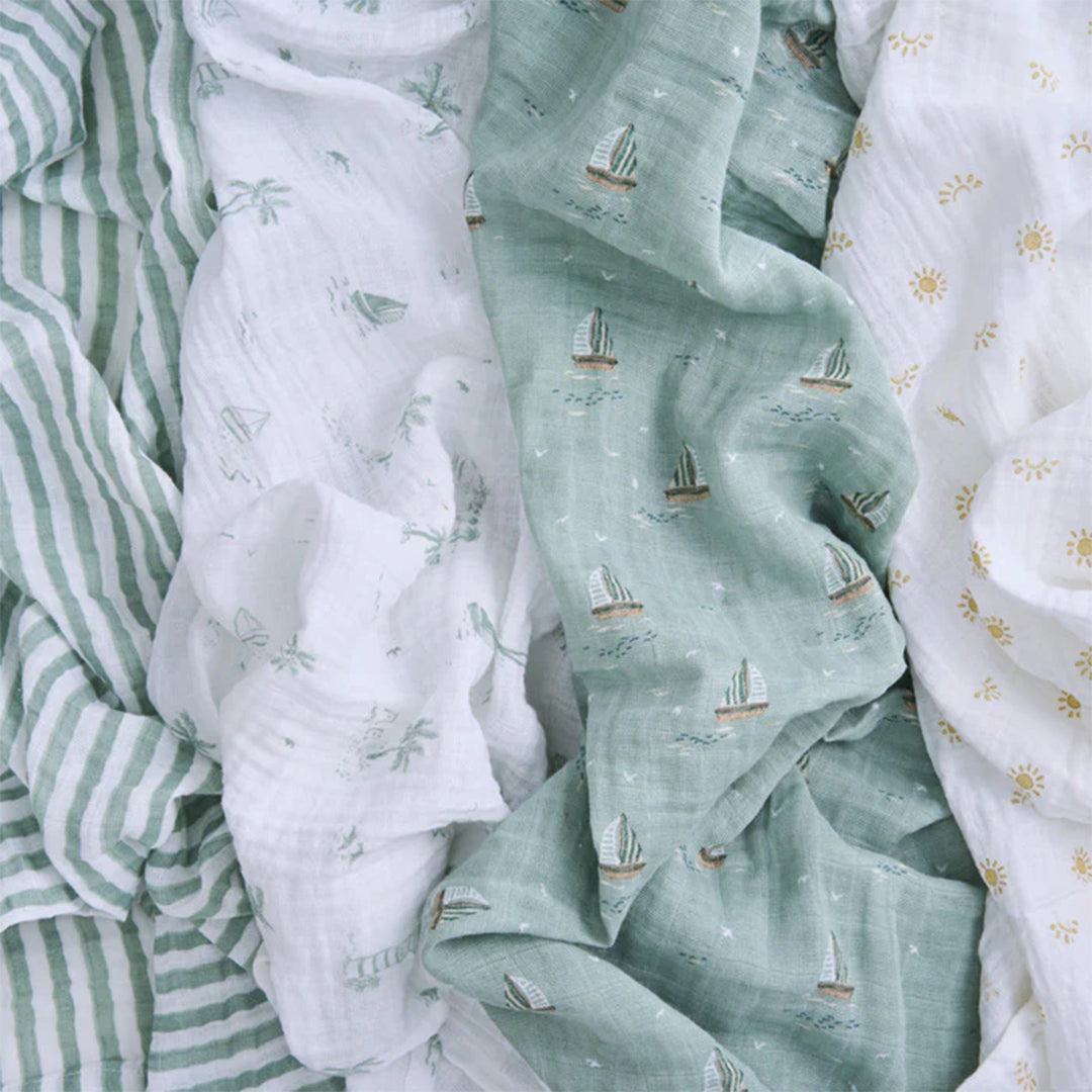 aden + anais Organic Cotton Swaddles - 4 Pack - Sailing Seas-Swaddling Wraps-Sailing Seas- | Natural Baby Shower