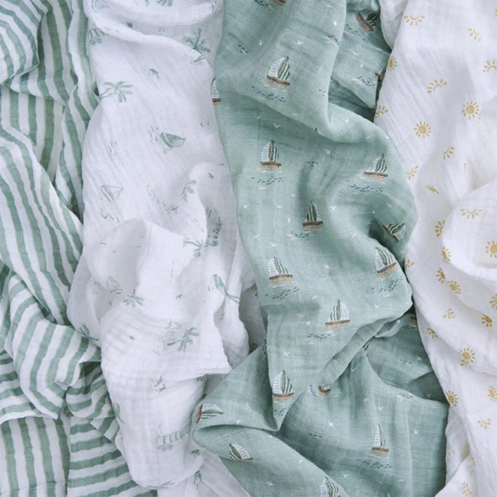 aden + anais Organic Cotton Swaddles - 4 Pack - Sailing Seas-Swaddling Wraps-Sailing Seas- | Natural Baby Shower