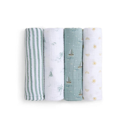 aden + anais Organic Cotton Swaddles - 4 Pack - Sailing Seas-Swaddling Wraps-Sailing Seas- | Natural Baby Shower
