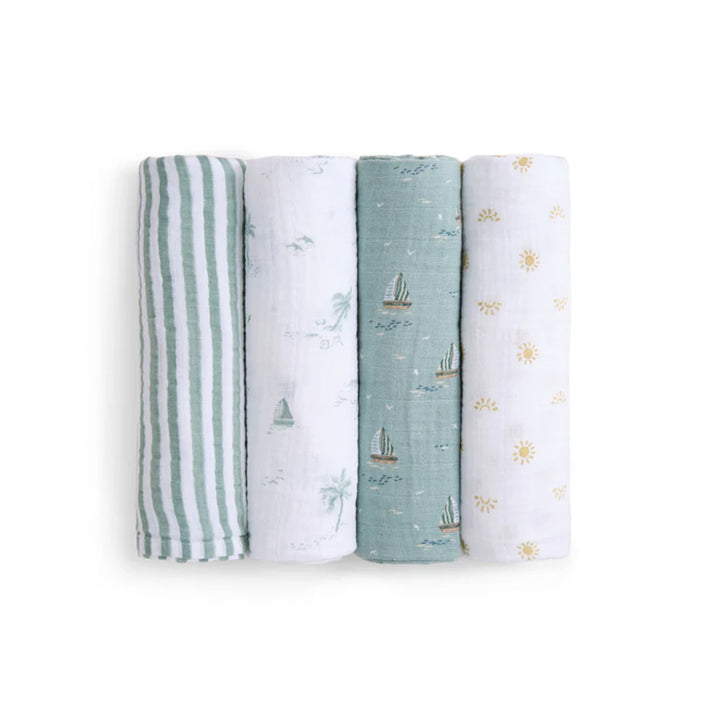 aden + anais Organic Cotton Swaddles - 4 Pack - Sailing Seas-Swaddling Wraps-Sailing Seas- | Natural Baby Shower