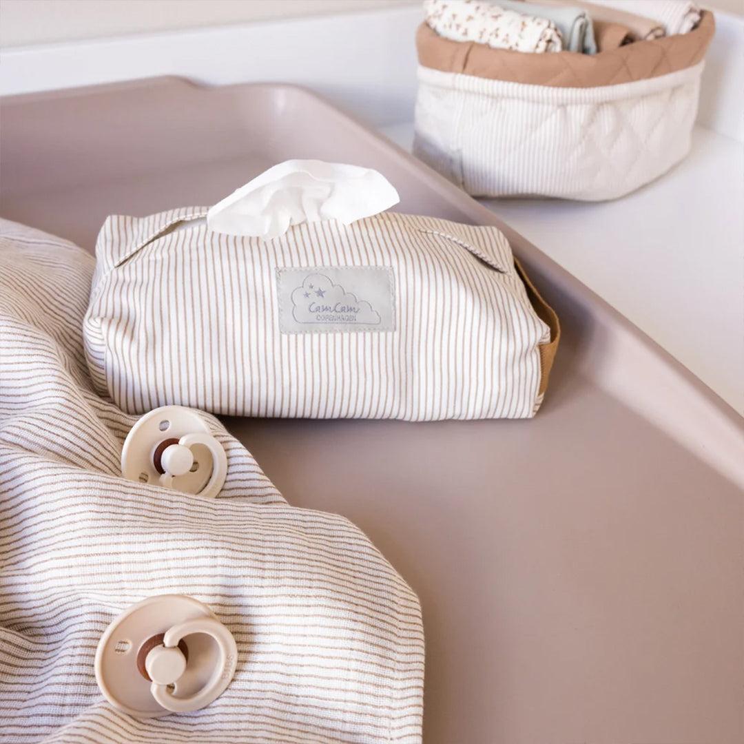 Cam Cam Copenhagen Wet Wipe Cover - Classic Stripes Camel-Wet Wipe Covers-Classic Stripes Camel- | Natural Baby Shower