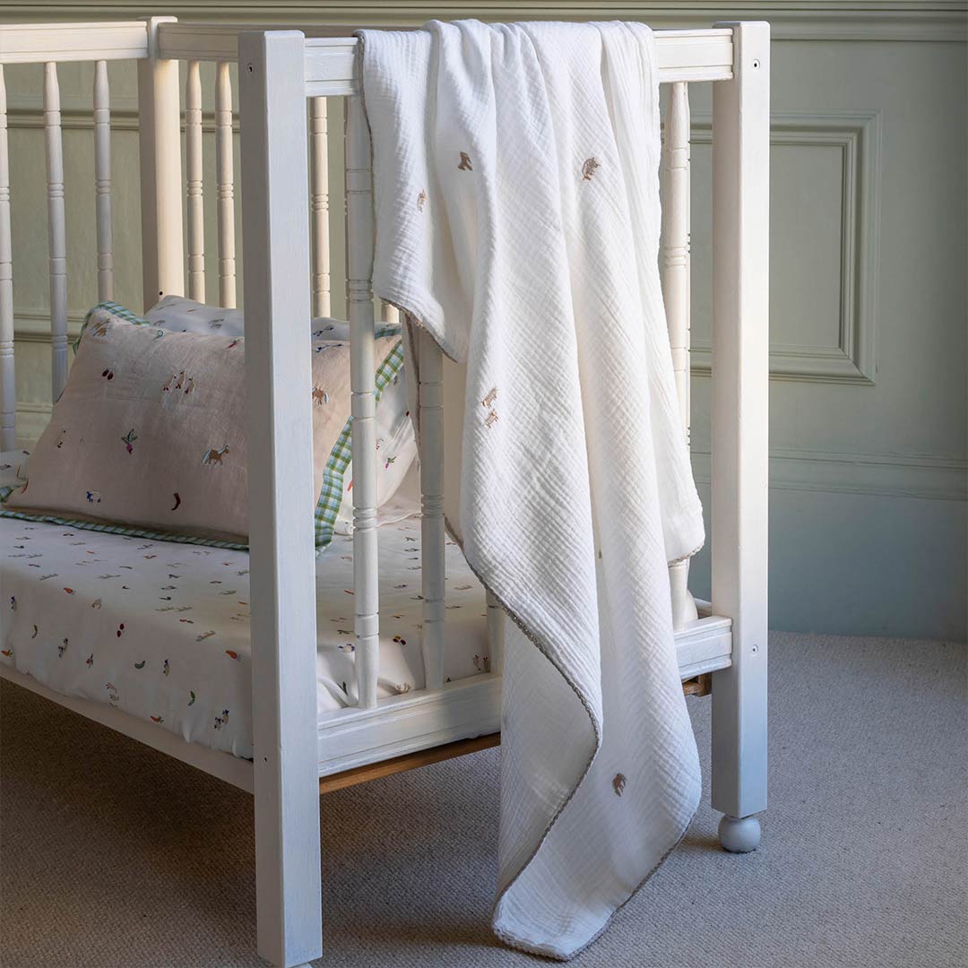 Avery Row Embroidered Muslin Blanket - Little Farm-Blankets-Little Farm- | Natural Baby Shower
