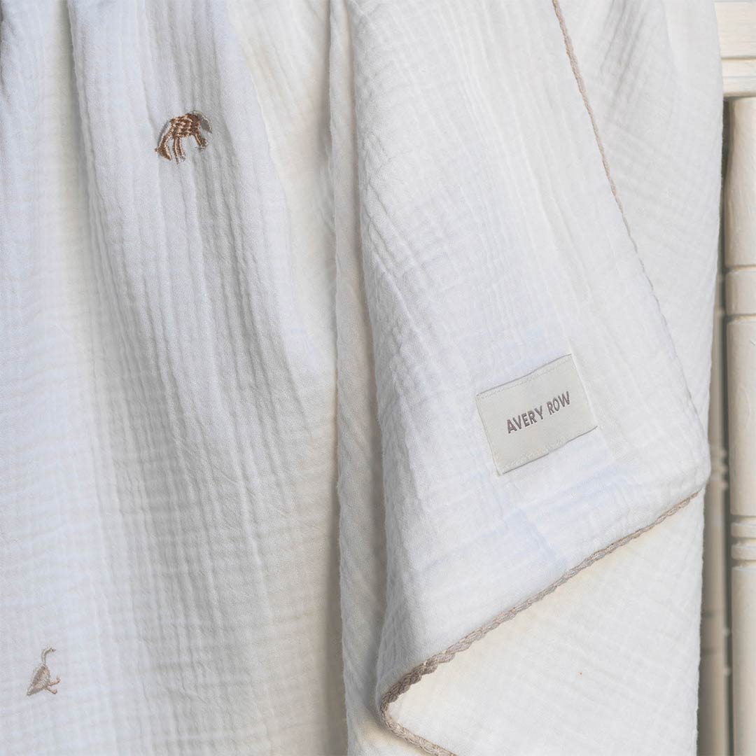 Avery Row Embroidered Muslin Blanket - Little Farm-Blankets-Little Farm- | Natural Baby Shower