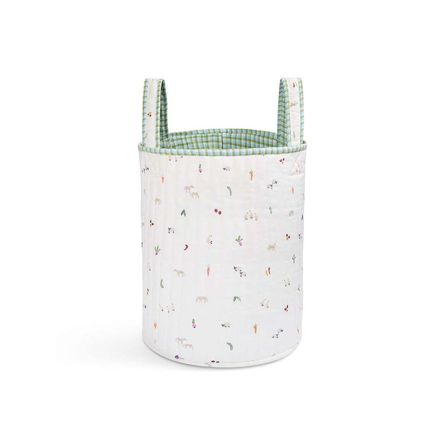 Avery Row Large Quilted Storage Basket - Little Farm/Greenhouse Gingham-Storage Baskets-Little Farm/Greenhouse Gingham- | Natural Baby Shower