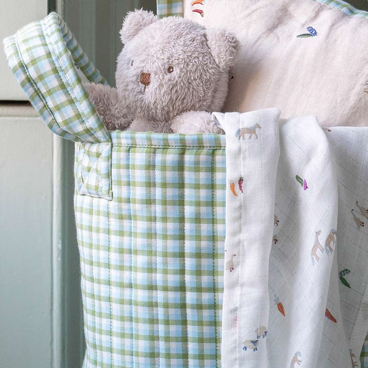 Avery Row Large Quilted Storage Basket - Little Farm/Greenhouse Gingham-Storage Baskets-Little Farm/Greenhouse Gingham- | Natural Baby Shower
