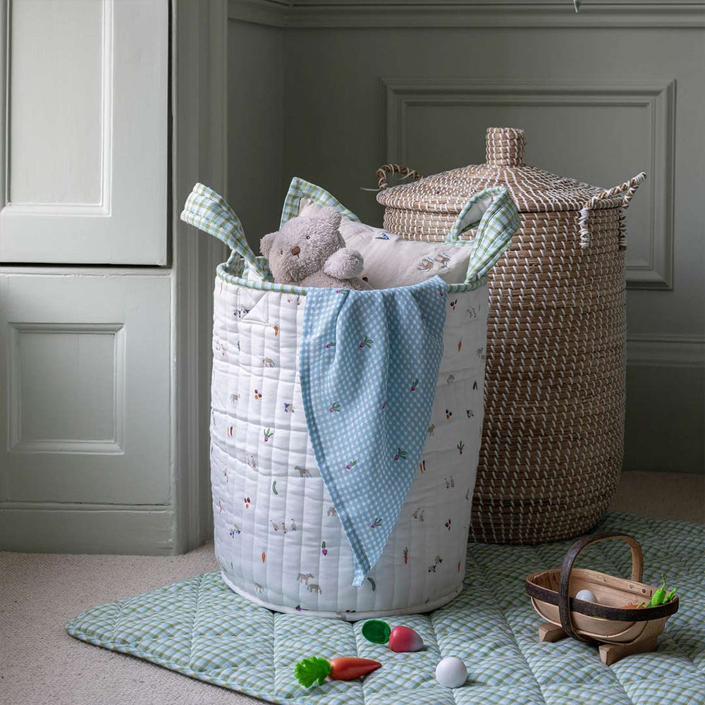 Avery Row Large Quilted Storage Basket - Little Farm/Greenhouse Gingham-Storage Baskets-Little Farm/Greenhouse Gingham- | Natural Baby Shower