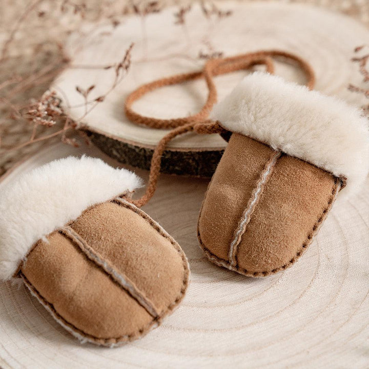 Baa Baby Baby Sheepskin Puddy Mittens On String - Chestnut-Gloves + Mittens-Chestnut-0-18m | Natural Baby Shower