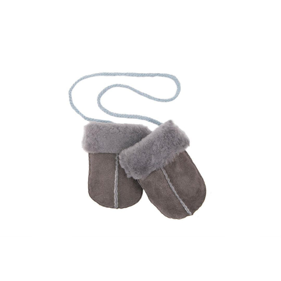 Baa Baby Baby Sheepskin Puddy Mittens On String - Grey-Gloves + Mittens-Grey-0-18m | Natural Baby Shower