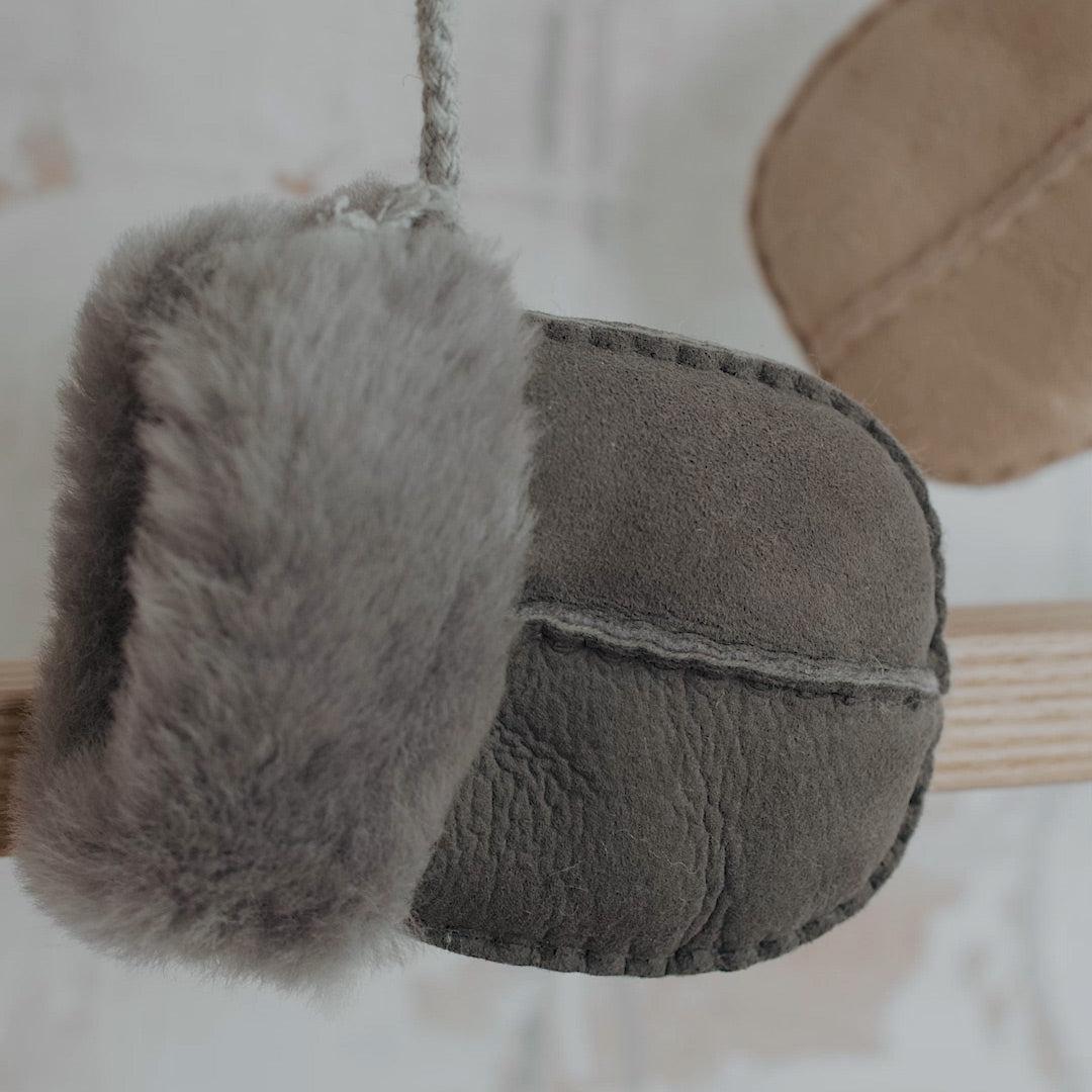 Baa Baby Baby Sheepskin Puddy Mittens On String - Grey-Gloves + Mittens-Grey-0-18m | Natural Baby Shower