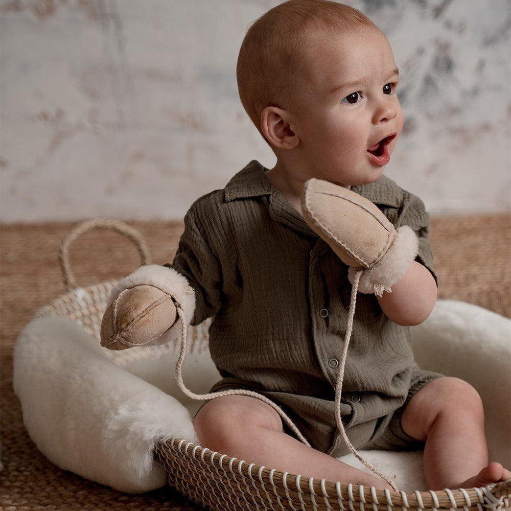 Baa Baby Baby Sheepskin Puddy Mittens On String - Sand-Gloves + Mittens-Sand-0-18m | Natural Baby Shower