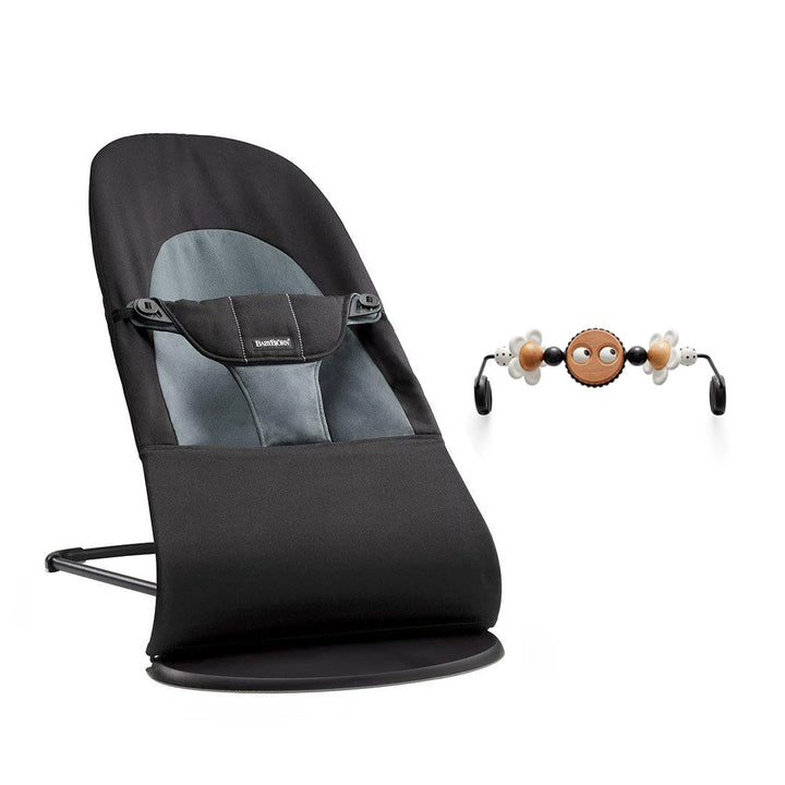 BabyBjorn Balance Soft Cotton Baby Bouncer - Black Frame - Black/Dark Grey-Baby Bouncers-Googly Eyes B+W- | Natural Baby Shower