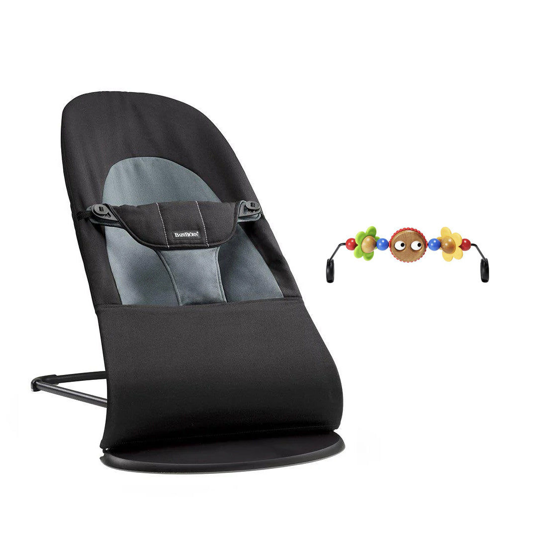 BabyBjorn Balance Soft Cotton Baby Bouncer - Black Frame - Black/Dark Grey-Baby Bouncers-Googly Eyes Bright- | Natural Baby Shower