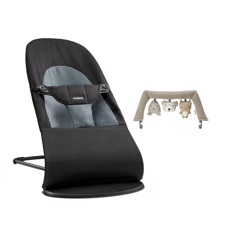 BabyBjorn Balance Soft Cotton Baby Bouncer - Black Frame - Black/Dark Grey-Baby Bouncers-Soft Friends Sand- | Natural Baby Shower