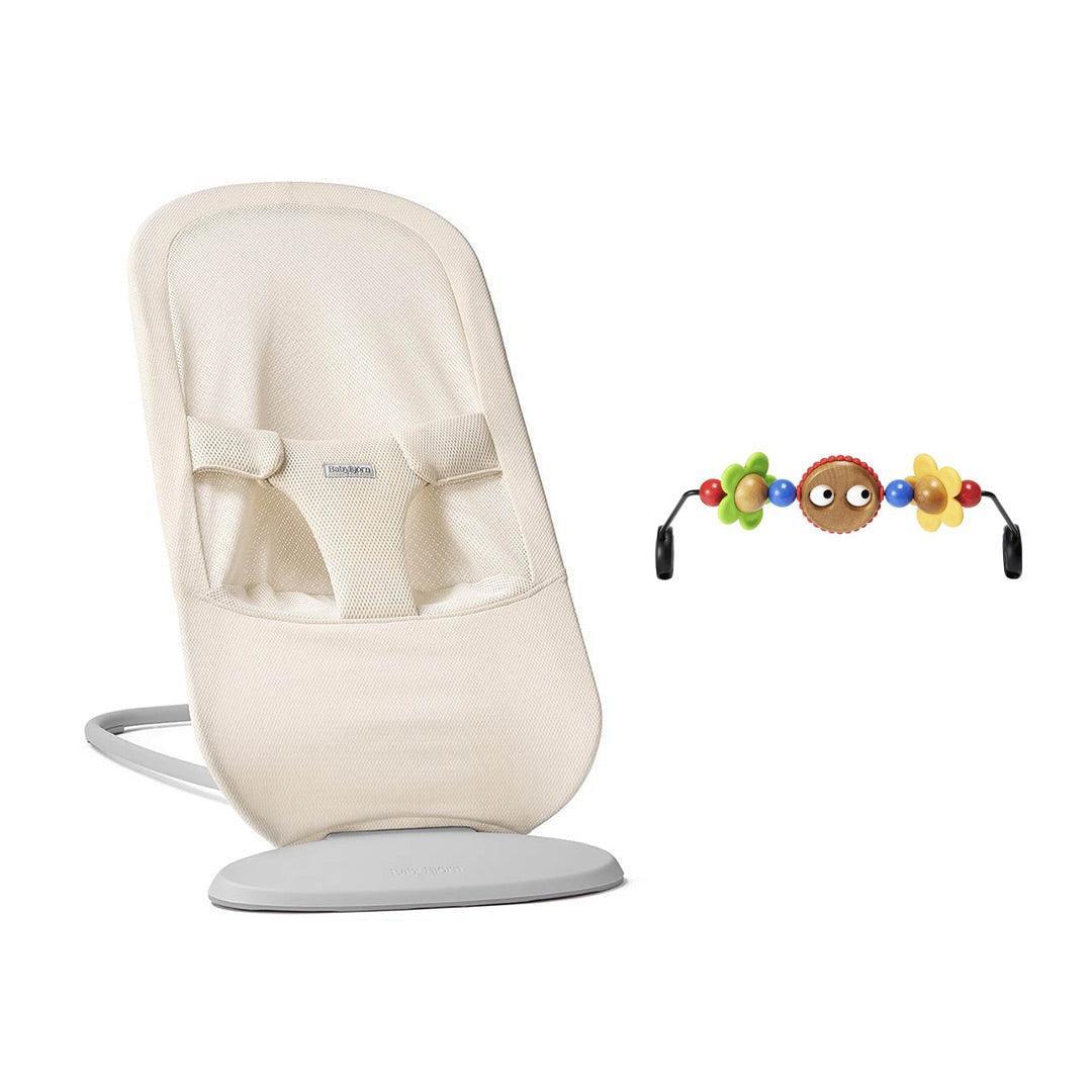 BabyBjörn Begin Baby Bouncer Airy Mesh - Cream-Baby Bouncers-With Goggly Eyes Toy Bar - Bright- | Natural Baby Shower
