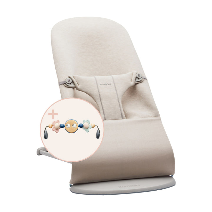 BabyBjörn Bouncer Bliss 3D Jersey Bundle with Googly Eyes Pastel Bouncer Toy - Light Beige
