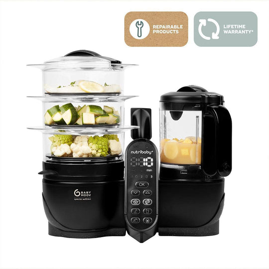 Babymoov Nutribaby (+) XL Black Edition 6 in 1 - Black-Food Processors-Black-Each | Natural Baby Shower