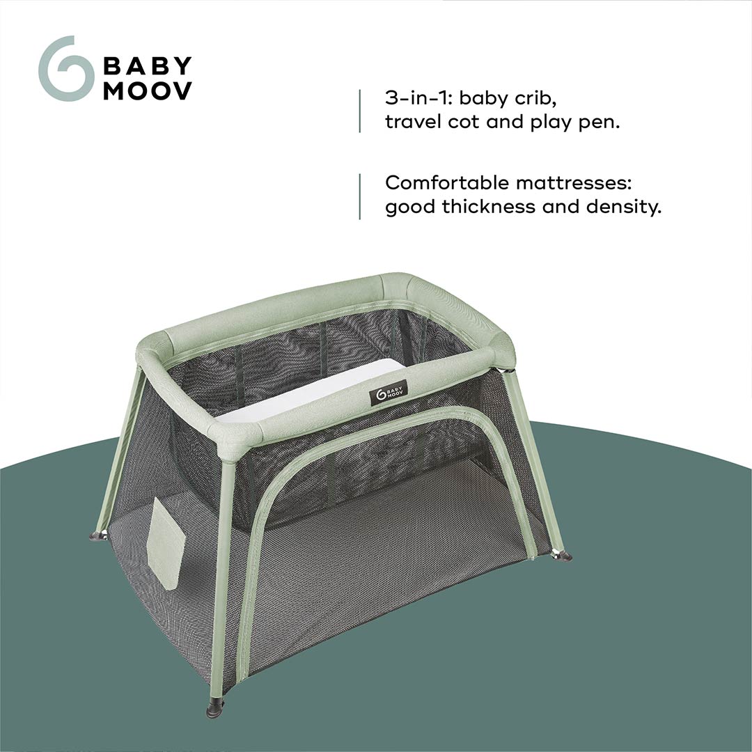 Babymoov Travel Cot 3 in 1 Moov & Comfy - Sage-Travel Cots-Sage- | Natural Baby Shower