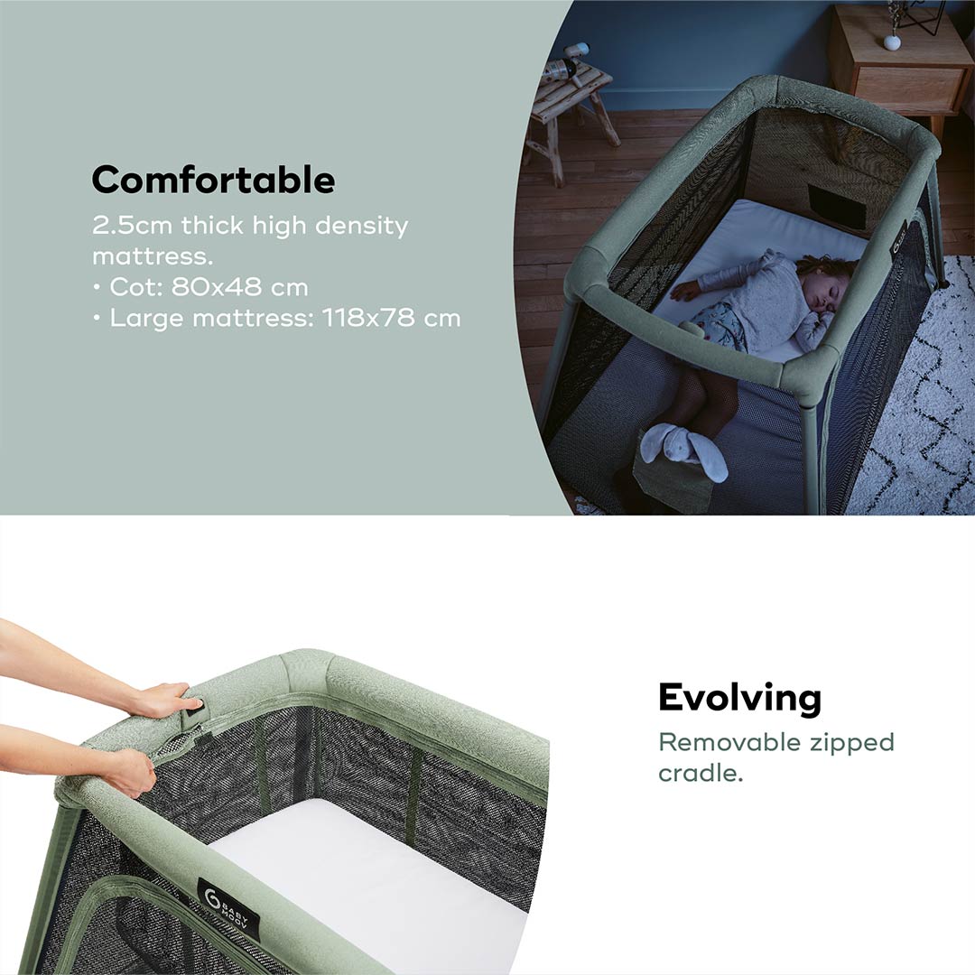Babymoov Travel Cot 3 in 1 Moov & Comfy - Sage-Travel Cots-Sage- | Natural Baby Shower
