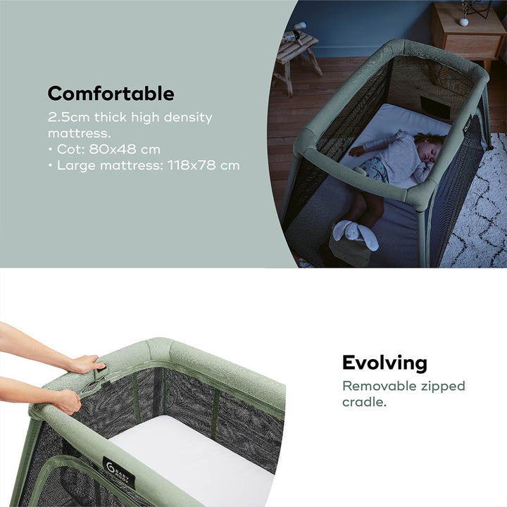 Babymoov Travel Cot 3 in 1 Moov & Comfy - Sage-Travel Cots-Sage- | Natural Baby Shower