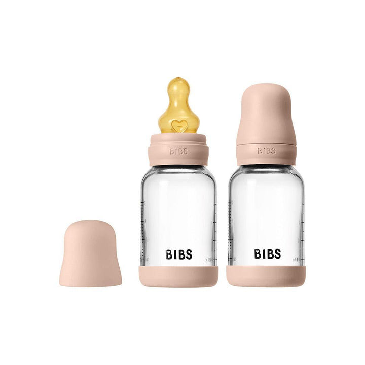 BIBS 2 Pack Slow Flow Glass Baby Bottle Round Latex - 120ml - Blush-Baby Bottles-Blush-120ml | Natural Baby Shower