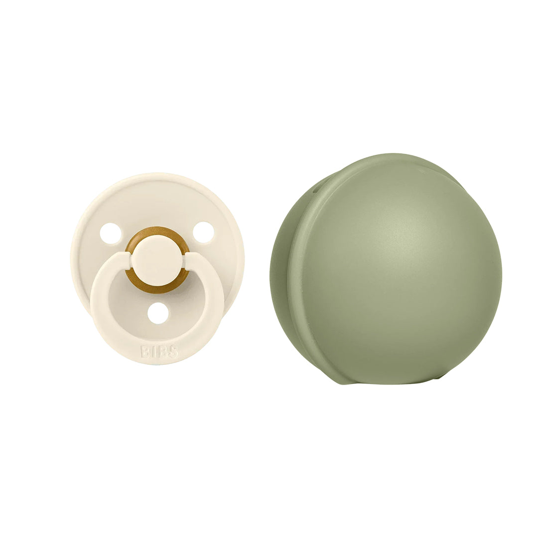 BIBS Colour Pacifier Round Latex & Pacifier Case Mini - Ivory/Sage