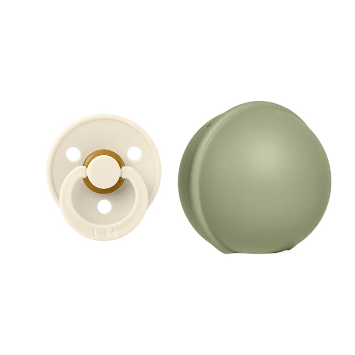 BIBS Colour Pacifier Round Latex & Pacifier Case Mini - Ivory/Sage