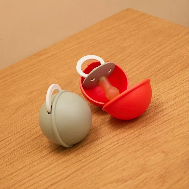 BIBS Colour Pacifier Round Latex & Pacifier Case Mini - Ivory/Sage