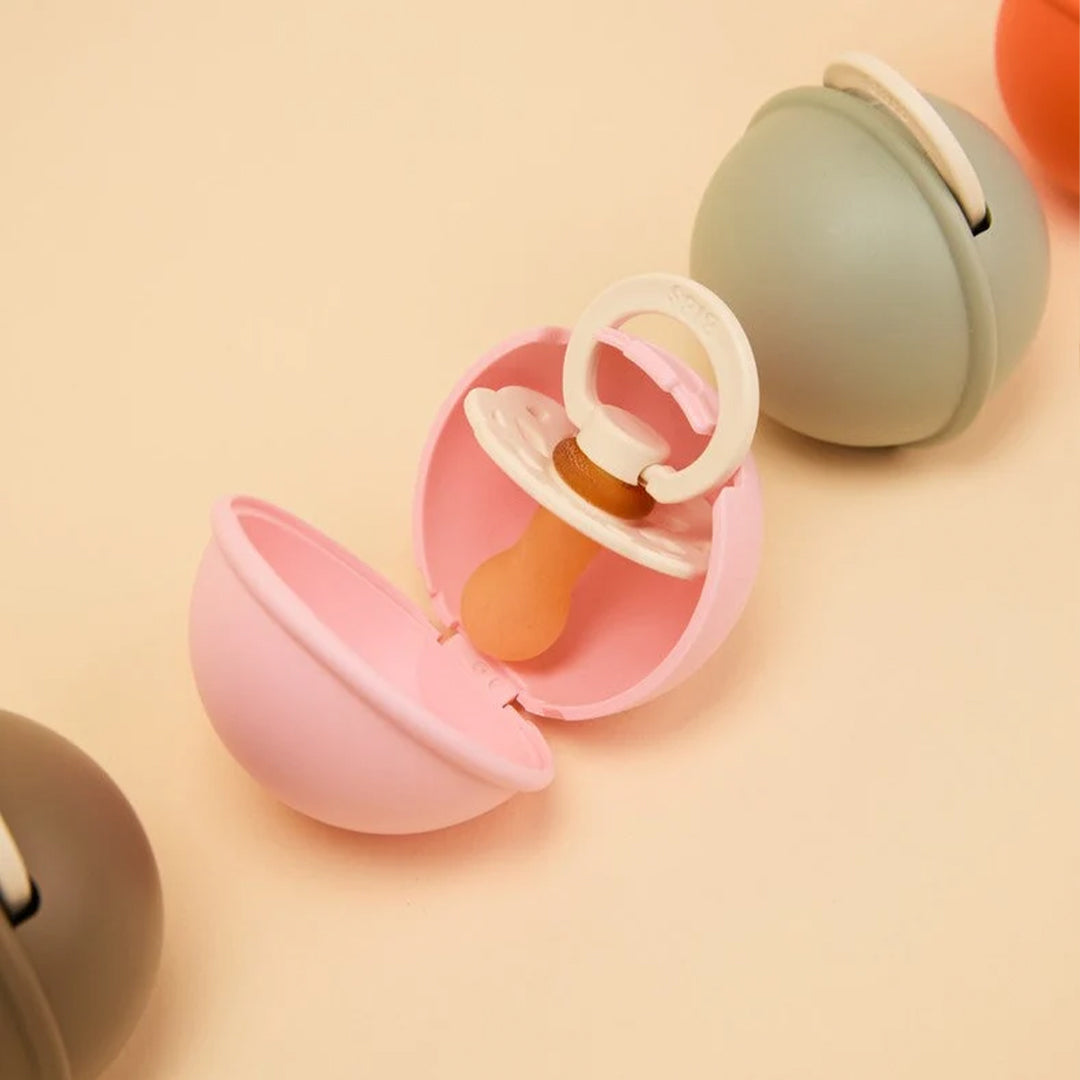BIBS Colour Pacifier Round Latex & Pacifier Case Mini - Petal/Baby Pink