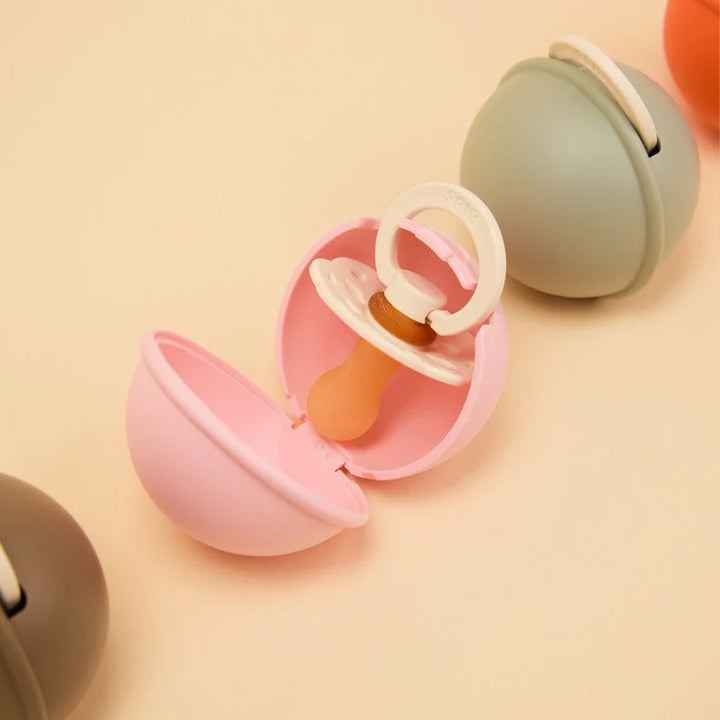 BIBS Colour Pacifier Round Latex & Pacifier Case Mini - Petal/Baby Pink