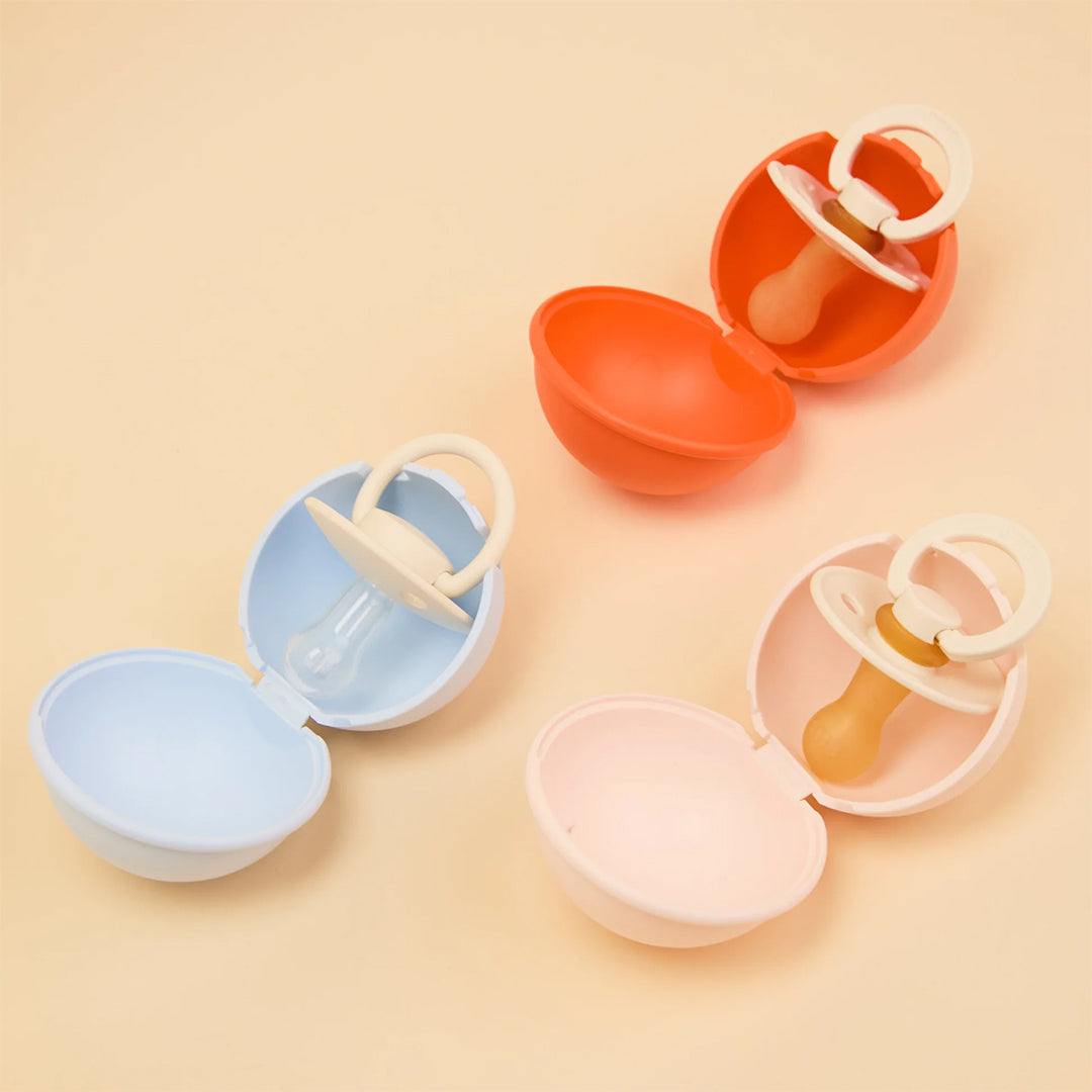 BIBS Colour Pacifier Round Latex & Pacifier Case Mini - Vanilla/Dark Oak