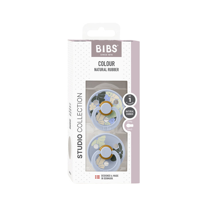 BIBS Studio Latex Pacifier - 2 Pack  - Dusty Blue Mix - Morning Bloom