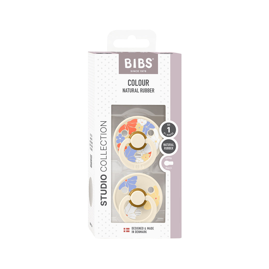 BIBS Studio Latex Pacifier - 2 Pack  - Ivory Mix - Morning Bloom