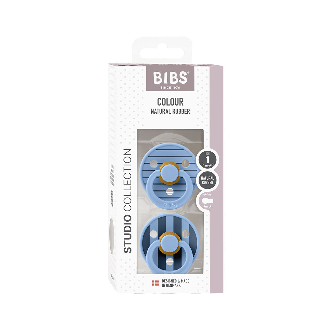BIBS Studio Latex Pacifier - 2 Pack  - Sky Blue Mix - Pin