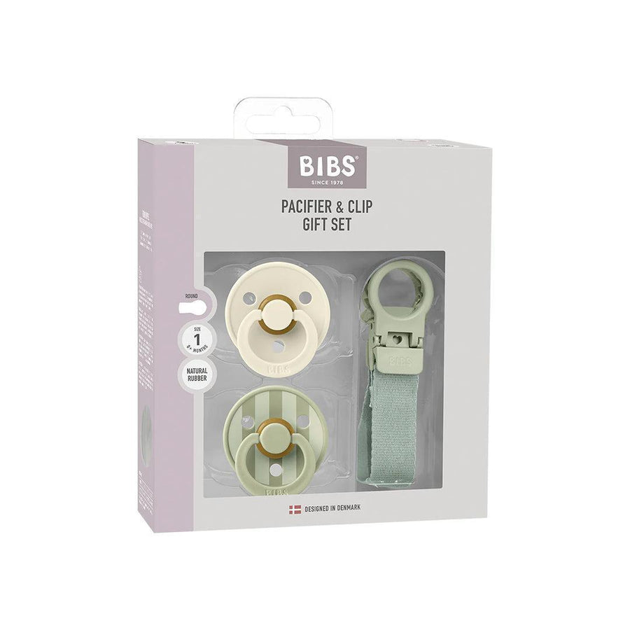BIBS World Latex Colour Pacifier & Loop Clip Gift Set - Sage-Pacifiers-Sage-Size 1 | Natural Baby Shower