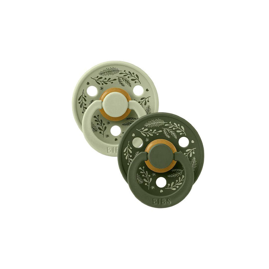 BIBS World Latex Pacifier Colour Holiday Leaf 2 Pack - Sage/Hunter Green-Pacifiers-Sage/Hunter Green-Size 1 | Natural Baby Shower