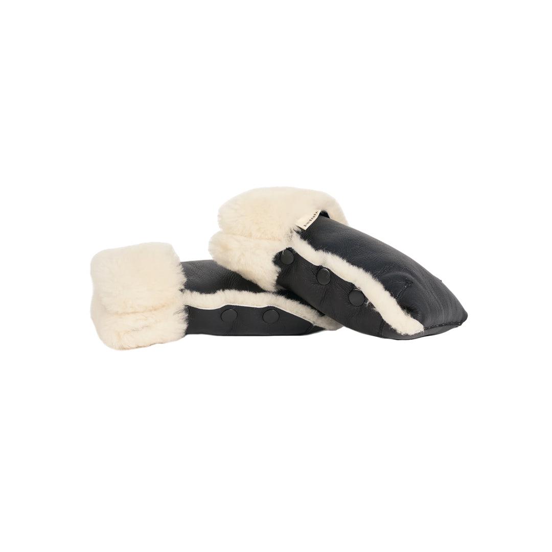 BINIBAMBA Coated Sheepskin Buggy Mittens - Noir + Milk-Hand Warmers-Noir + Milk- | Natural Baby Shower