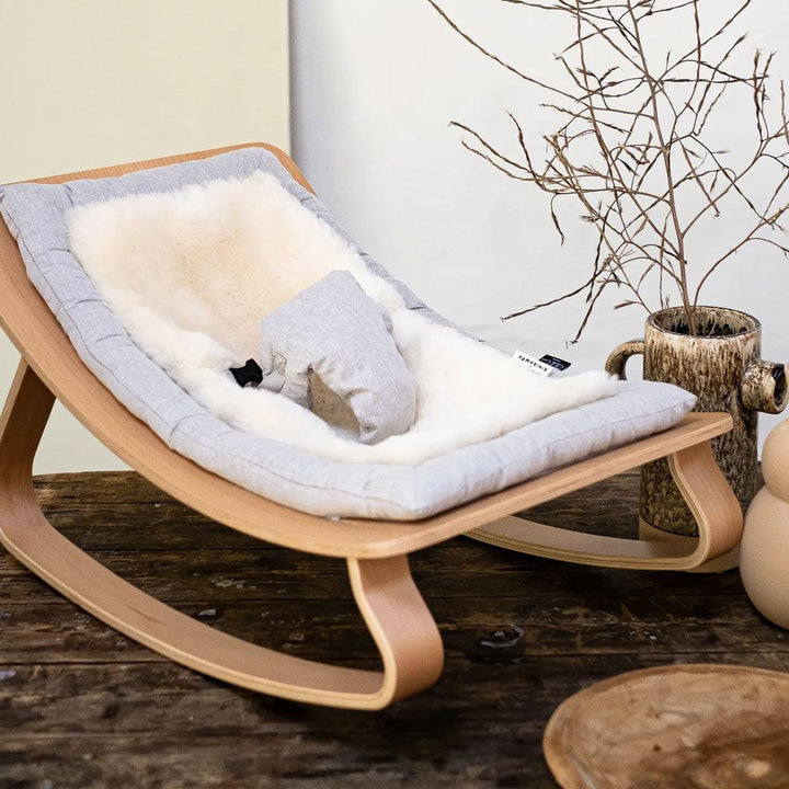BINIBAMBA + Charlie Crane Merino Sheepskin LEVO Rocker Liner-Baby Bouncer Cushions- | Natural Baby Shower