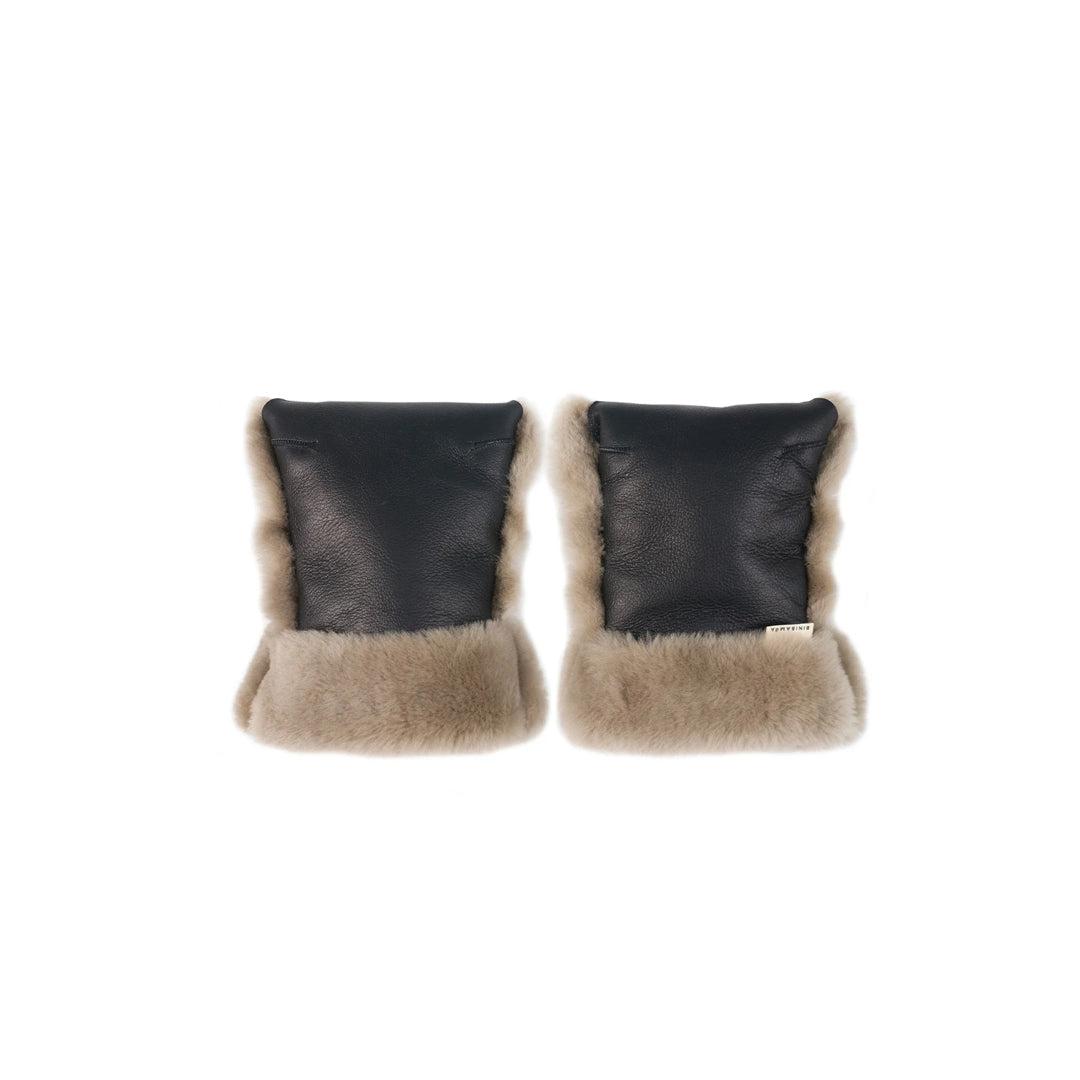 BINIBAMBA Coated Sheepskin Buggy Mittens - Noir + Toast-Stroller Mittens-Noir + Toast- | Natural Baby Shower