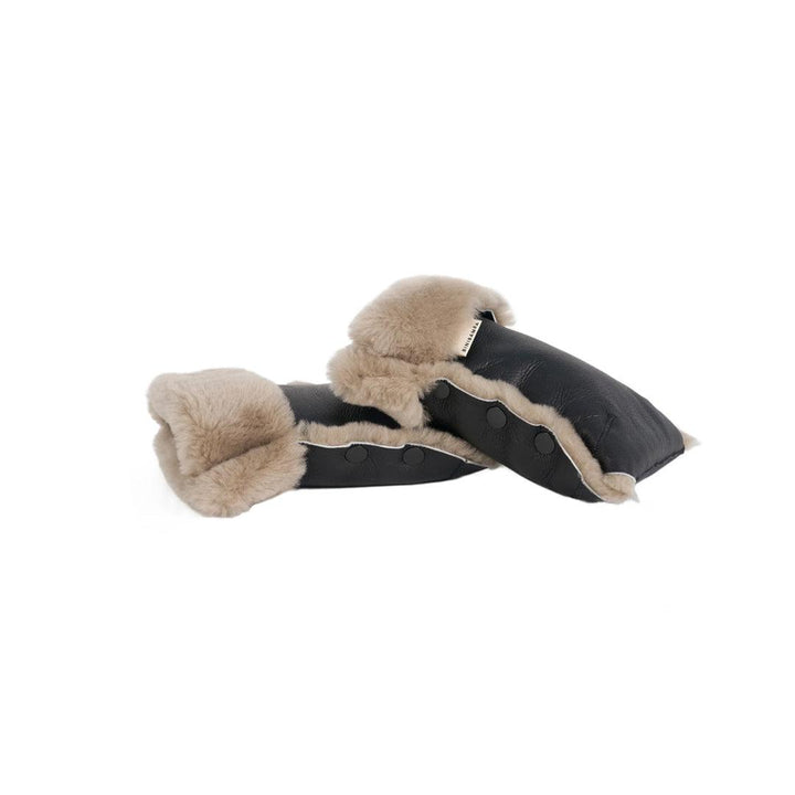 BINIBAMBA Coated Sheepskin Buggy Mittens - Noir + Toast-Stroller Mittens-Noir + Toast- | Natural Baby Shower