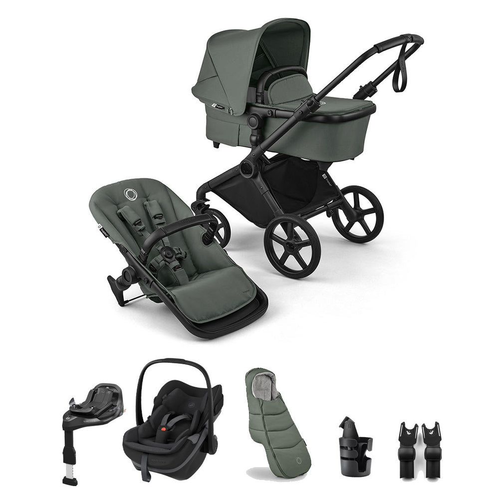 Bugaboo Cub + Pebble Slide Pro Ultimate Newborn Bundle-Travel Systems-Forest Green- | Natural Baby Shower
