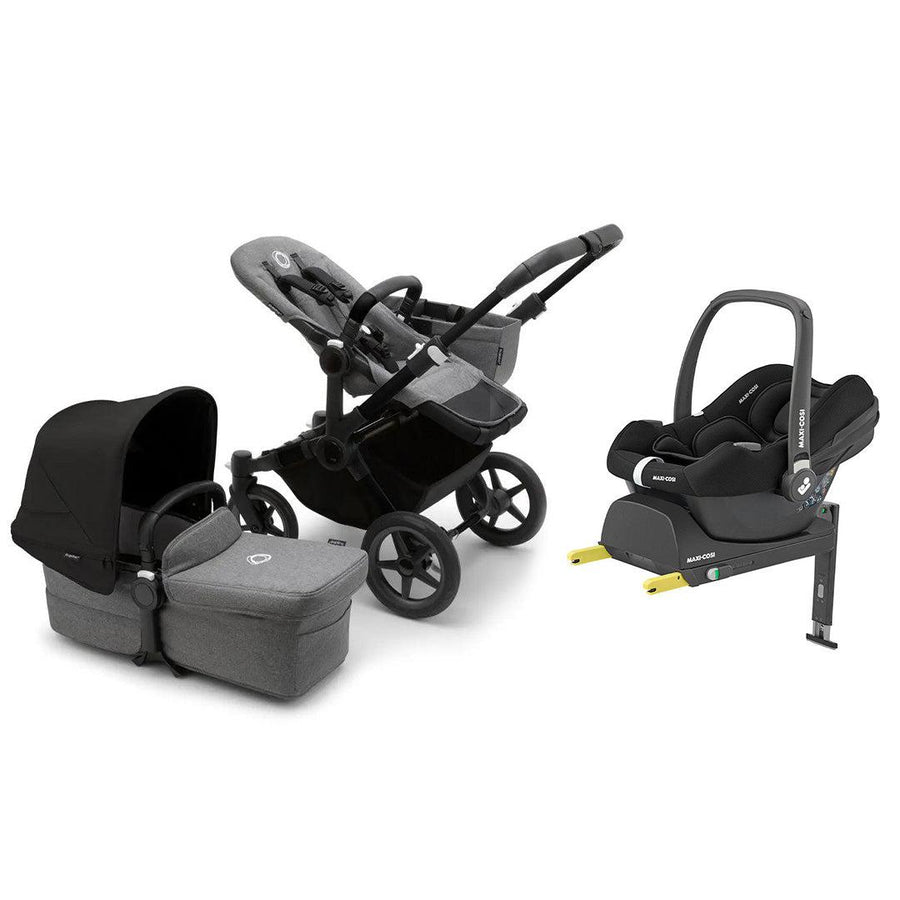 Bugaboo Donkey 5 Pushchair + CabrioFix i-Size Car Seat & Base Travel System - Black/Grey Melange-Travel Systems- | Natural Baby Shower